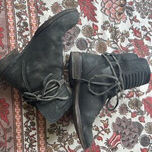 Free People BOHO black suede boots with ties